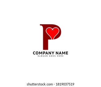 Initial Letter P Heart Love Logo Icon Design Template Element