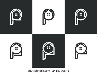 letra inicial P Inicio Conjunto de logotipos inmobiliarios Símbolo de símbolo de concepto Elemento Diseño. Casa, Realtor, Logotipo Hipotecario. Plantilla de ilustración de vector