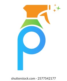 Initial Letter P House Cleaning Logo Concept With Hygiene Sprays Symbol