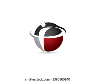 initial letter P and I as human people swoosh figure  holding a golf stick and ball inside red black sphere logo