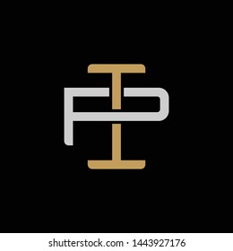 Initial letter P and I, PI, IP, overlapping interlock logo, monogram line art style, silver gold on black background