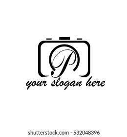 Initial Letter P Icon Logo With Vector Camera Design Template Element Black