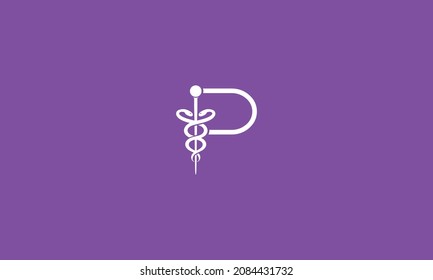 Initial Letter P incorporated with Caduceus Medical Logo Design