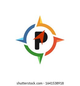 initial letter P inside colorful compass logo template