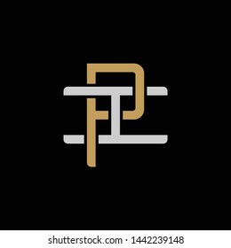 Initial letter I and P, IP, PI, overlapping interlock logo, monogram line art style, silver gold on black background
