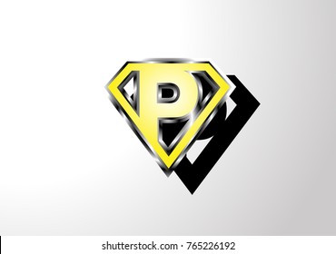 initial Letter P isolated on shield diamond logo