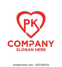 Letra inicial p k en forma de amor diseño vectorial