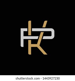 Initial letter P and K, PK, KP, overlapping interlock logo, monogram line art style, silver gold on black background