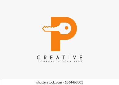 Initial letter P with key logo design vector illustration. Letter P Business logo design template element