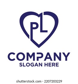 Initial letter p l in love shape logo vector design