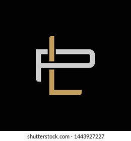 Initial letter P and L, PL, LP, overlapping interlock logo, monogram line art style, silver gold on black background