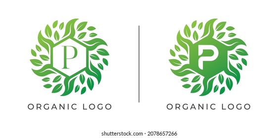 initial Letter P Leaf Flower Logo icon Vector Design Template