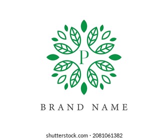 initial letter P Leaf Flower logo Vector illustrations. Vector Logo design for natural products, flower shop, cosmetics, Floral, Organic, ecology concepts, health, spa.