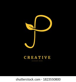 Initial letter P with leaf logo vector concept element. letter P monogram, with organic leaf fit for company and business