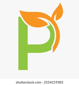 Initial Letter P Leaf Logo Concept For Eco Green Leaf Logo Vector Sign