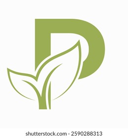 Initial Letter P Leaf Logo Concept For Eco Friendly and Organic Symbol Vector Template