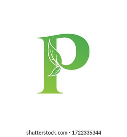 Anfangsbuchstabe P mit Leaf Luxury Logo. Grünes Blatt Logo Vorlage Vektordesign.