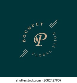 Initial Letter P and Leaf for Vintage Bouquet Logo Design Inspiration