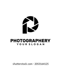 Initial Letter P With Lens Photography Logo Design Template 