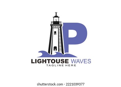 initial Letter P lightouse waves logo