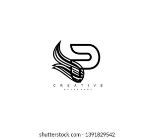 Initial Letter P Linear Wavy Wings Monogram Stylish Logo