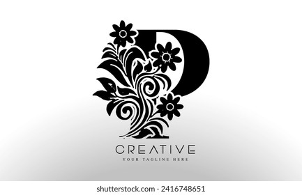 Initial letter P linked beauty flourish Black color logo design
