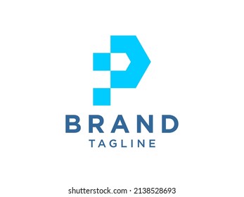 Initial Letter P Logo. Blue Linear Style isolated on White Background. Usable for Business and Branding Logos. Flat Vector Logo Design Template Element.