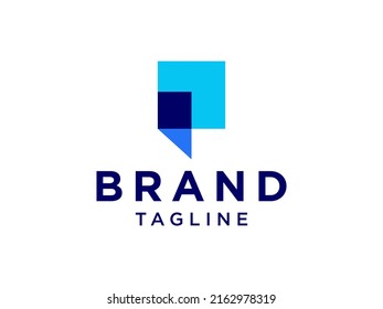 Logo De La Letra Inicial P. Forma cuadrada azul redondeada con letra espacial negativa aislada en fondo blanco. Usable para logotipos de empresas y marcas. Elemento de plantilla de diseño de logotipo de vectores planos