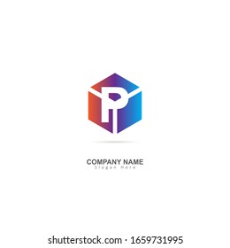 Logotipo de letra inicial P con elemento de caja. Plantilla de logotipo del vector de diseño