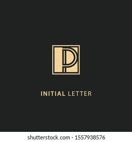 Initial letter p logo dark concept with square element template