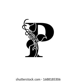 Initial Letter P Logo design with flourishes ornament icon vector template
