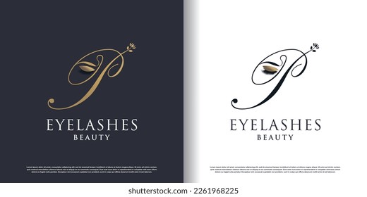 initial letter p logo design template with eyelash icon and creative concept premium vector