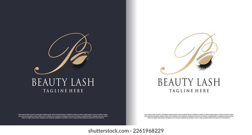 initial letter p logo design template with eyelash icon and creative concept premium vector