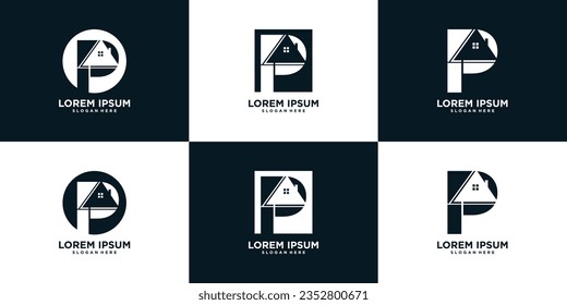 Vorlage für die Design-Kollektion mit Anfangsbuchstaben und Logo mit Haussymbol und kreativem Konzept Premium Vector