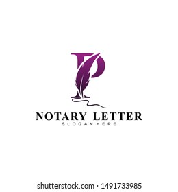 Initial letter P logo with Feather Luxury gold.