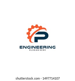 Initial letter P logo with Gears sign vector.