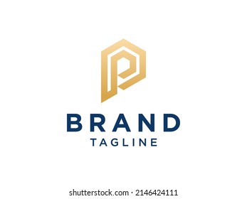 Initial Letter P Logo. Gold Geometric Linear Style isolated on White Background. Usable for Business and Branding Logos. Flat Vector Logo Design Template Element.