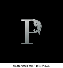Initial  Letter P Logo Icon Luxury Feather. Monogram silver design concept  luxury feather element and letter logo icon for corporate, lawyer, notary, firm and more brand identity.
