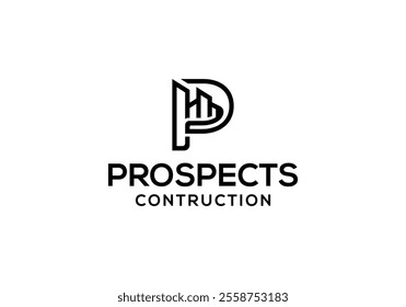 initial letter p logo with negative space vector of apartment building.