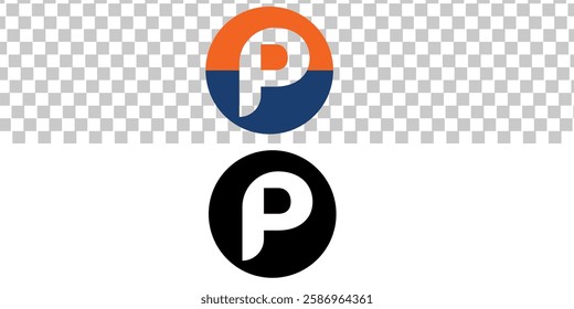 Initial Letter P Logo. Orange and Blue Ellipse  Shape Origami Style isolated on transparent and white Background. Flat Vector Logo Design Template Element for Business and Branding Logos