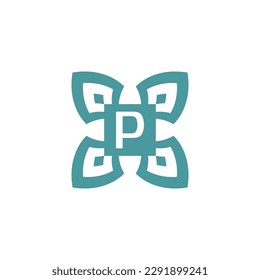 Initial letter P logo ornamental natural emblem pattern frame