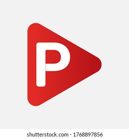 Initial Letter P Logo with Play Icon Concept. Creative Minimal Alphabet Emblem Design Template. Graphic Symbol for Corporate Business Identity.Creative Vector Graphic Element.