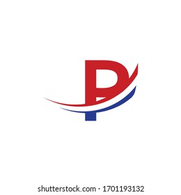 letra inicial p logotipo oscila color rojo y azul