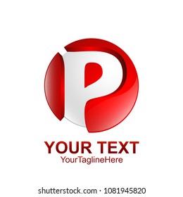 Initial letter P logo template colored silver red circle sphere design for business and company identity