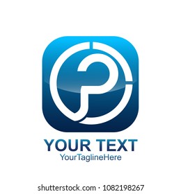Initial letter P logo template colored blue silver square design for business and company identity