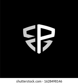 Initial letter P logo template with geometric shield line art illustration in flat design monogram symbol