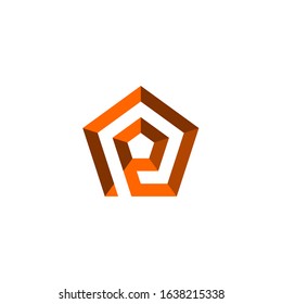 Initial letter P logo template withmodern geometric pentagonal prism illustration in flat design monogram symbol