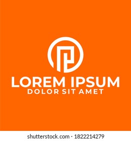 Plantilla de logotipo de letra inicial P con ilustración de línea circular moderna en un símbolo monograma de diseño plano