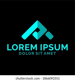 Plantilla del logotipo de la letra inicial P con ilustración geométrica de la línea aérea en un símbolo de monograma de diseño plano