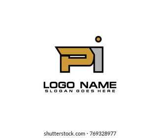 Initial letter P & I logo template vector
